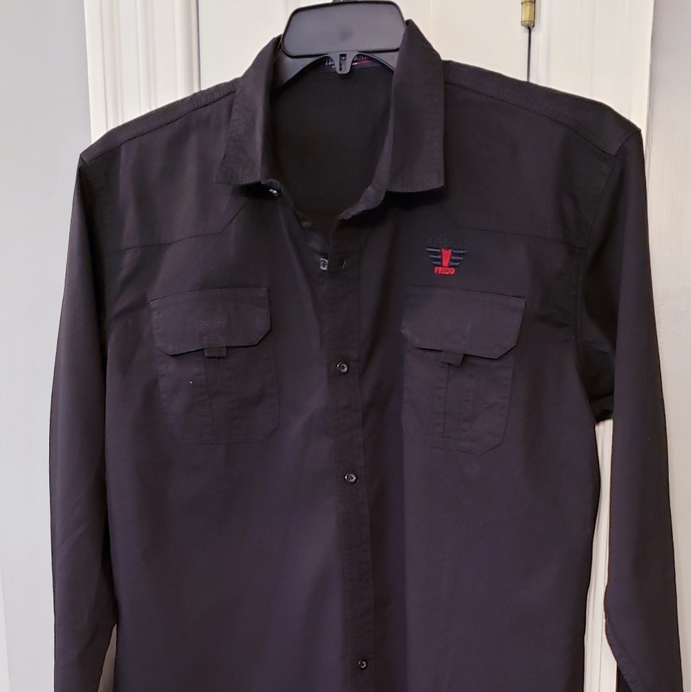 FREDD MARSHALL Men's Button Down Casual Pocket Jean Shirt L+